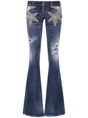 Haftowane jeansy dzwony z niską talią w gwiazdy Dsquared2 niebieskie