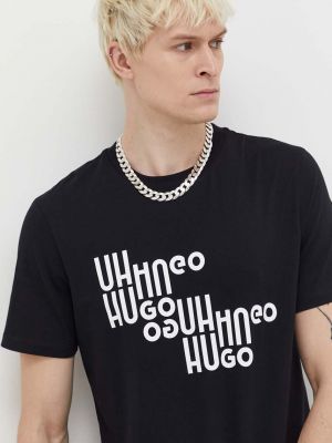 Памучна тениска с дълъг ръкав с принт Hugo черно