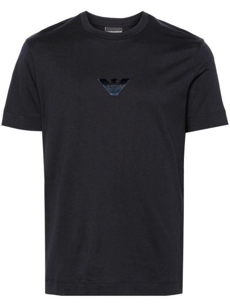 Kokvilnas t-krekls Emporio Armani zils