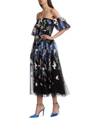 Платье миди в цветочек с принтом Marchesa Notte черное