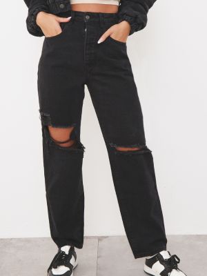 Рваные джинсы бойфренды с потертостями Prettylittlething черные