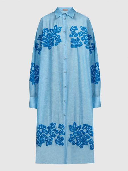 Льняное платье-рубашка с вышивкой Ermanno Scervino голубое