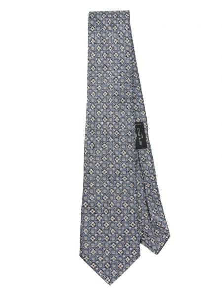 Žakárová květinová hedvábná kravata Etro modrá