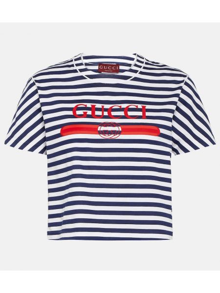 Svītrainas kokvilnas t-krekls džersija Gucci balts