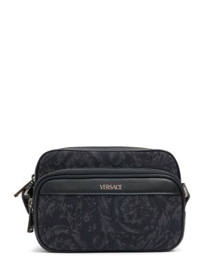 Crossbody torbica iz žakarda Versace črna