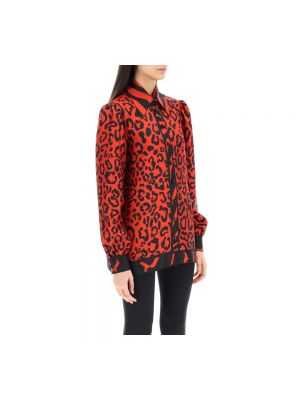 Blusa de seda con estampado leopardo Dolce & Gabbana rojo