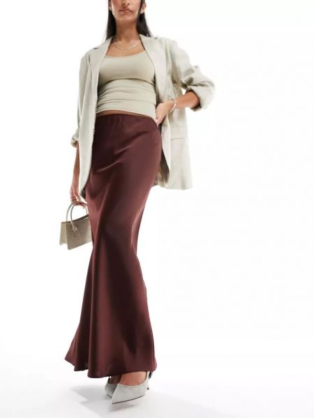 Асимметричная атласная длинная юбка Asos коричневая