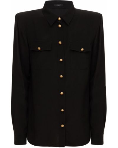Прозрачна копринена риза Balmain черно