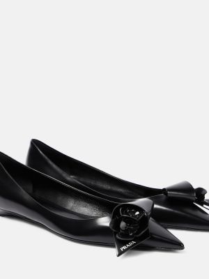 Virágos bőr balerina cipők Prada fekete