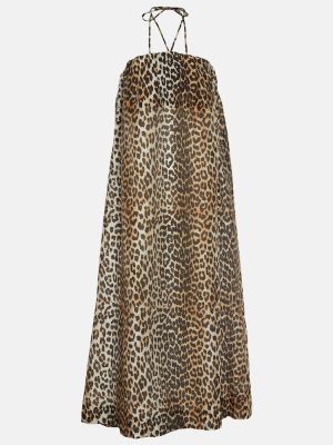 Макси рокля с принт с леопардов принт Ganni