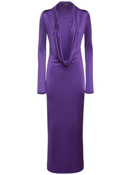 Drapované midi šaty jersey Versace fialové