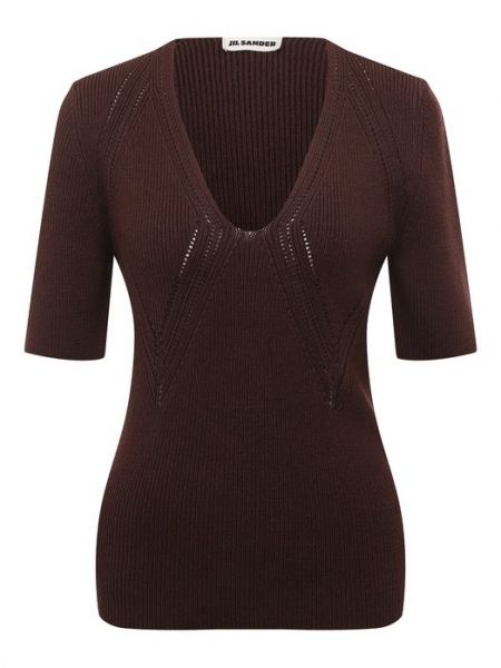 Хлопковый пуловер из вискозы Jil Sander коричневый