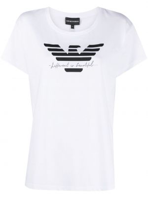 Bavlnené tričko s potlačou Emporio Armani biela