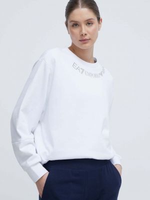 Білий бавовняний светр з принтом Ea7 Emporio Armani