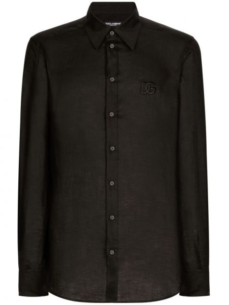 Ľanová košeľa s výšivkou Dolce & Gabbana čierna