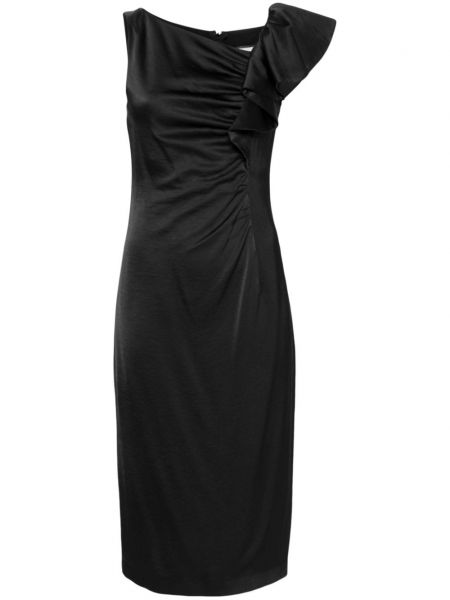 Сатенена миди рокля с волани Nissa черно