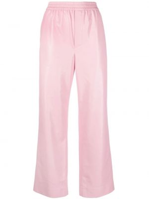 Růžové kožené rovné kalhoty Nanushka