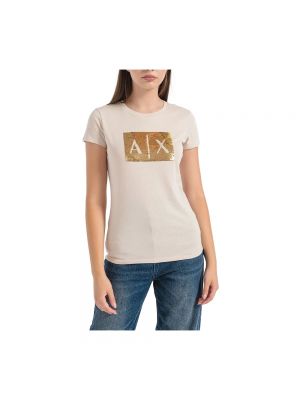 Koszulka z cekinami bawełniana Armani beżowa