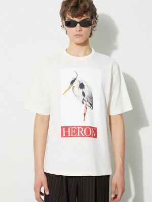 Bavlněné tričko s potiskem Heron Preston béžové