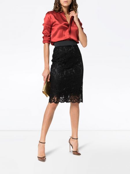 Falda midi ajustada de encaje Dolce & Gabbana negro