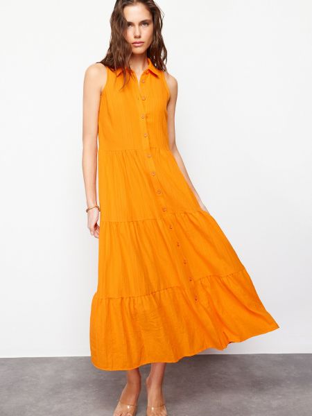 Fonott hosszú ruha Trendyol narancsszínű