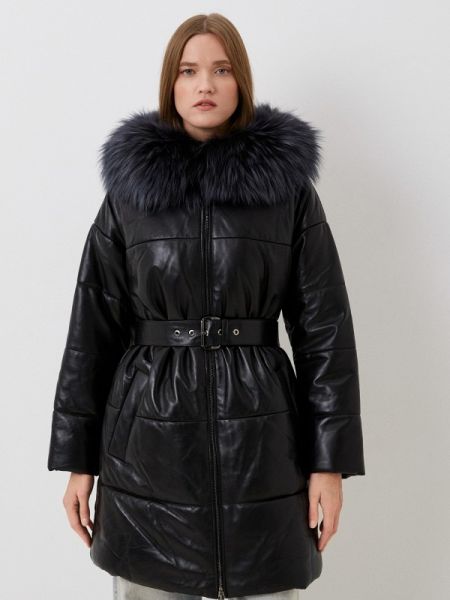 Утепленная кожаная куртка снежная королева черная
