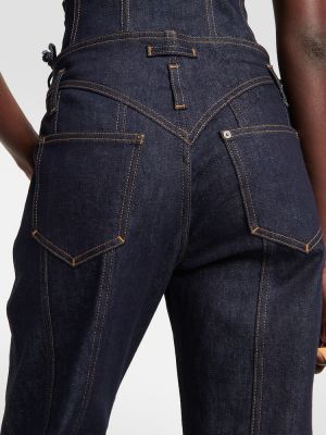 Čipkované šnurovacie bootcut džínsy s nízkym pásom Jean Paul Gaultier modrá