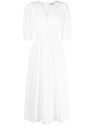 Bavlněné midi šaty na zip s výstřihem do v Faithfull The Brand - bílá