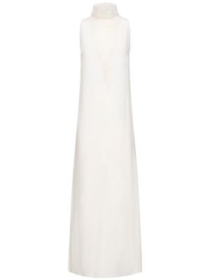 Hedvábné dlouhé šaty s flitry Brunello Cucinelli bílé