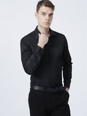 Однотонная рубашка слим с длинным рукавом Pierre Cardin черная