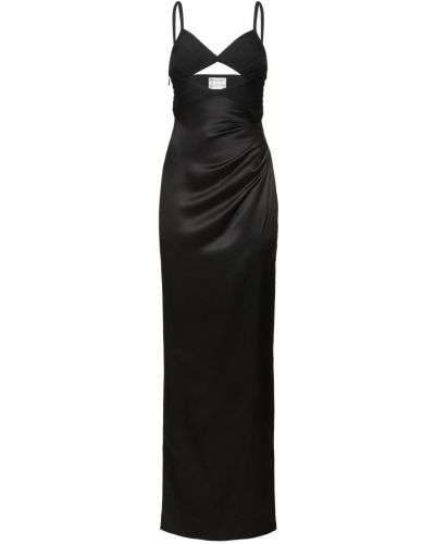 Drapované saténové dlouhé šaty Hervé Léger černé