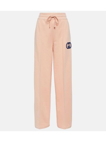 Памучни спортни панталони бродирани от джърси Gucci розово