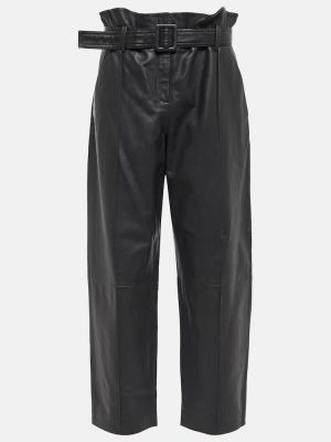 Spodnie z wysoką talią skórzane Yves Salomon czarne
