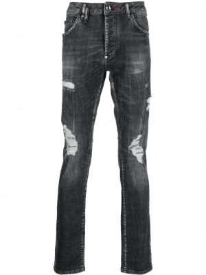 Straight fit džíny s dírami Philipp Plein šedé