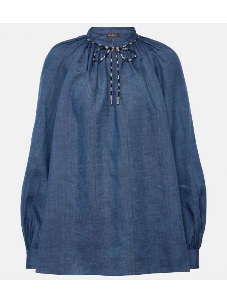 Ленена блуза с яка Loro Piana синьо