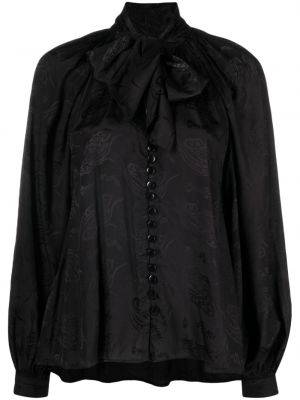 Satenska bluza s cvetličnim vzorcem s potiskom Bytimo črna