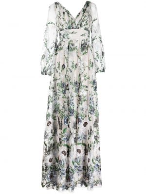 Floral slite kjole Marchesa Notte hvit