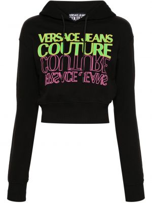 Pamučna hoodie s kapuljačom s printom Versace Jeans Couture crna