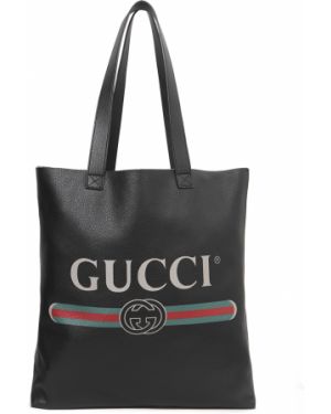 Кожаная сумка шоппер с принтом Gucci