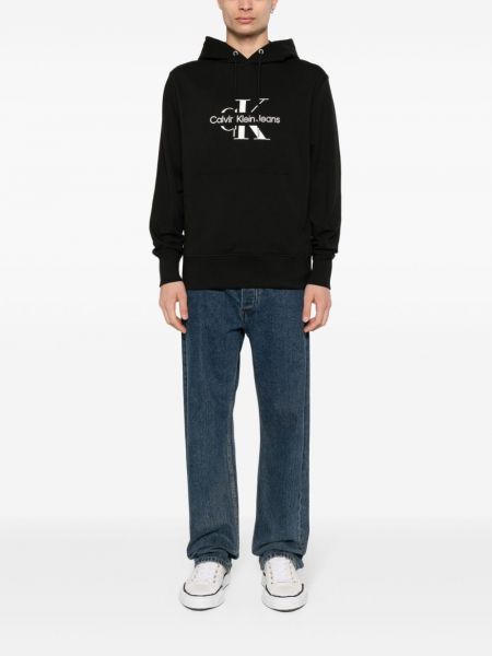Kokvilnas kapučdžemperis ar apdruku Calvin Klein melns