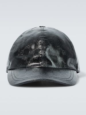 Czarna czapka z daszkiem skórzana Gucci
