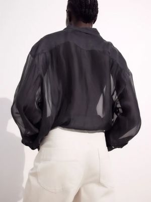 Прозрачная блузка с воротником H&m черная