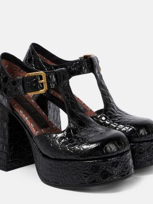 Туфли мэри джейн из кожи с тиснением под крокодила Etro черный