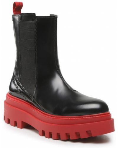 Botine din piele din denim Calvin Klein Jeans - negru