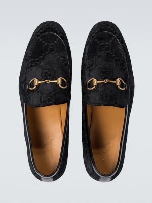 Žametne loaferke iz rebrastega žameta Gucci črna