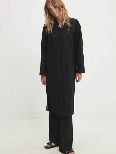 Sukienka midi bawełniany oversize Answear Lab czarny