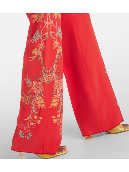 Копринени прав панталон на цветя Etro червено