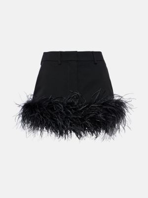 Mini falda de lana con plumas de plumas Miu Miu negro