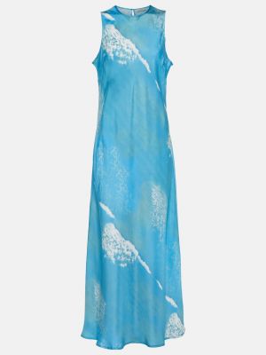 Шелковое длинное платье Asceno синее