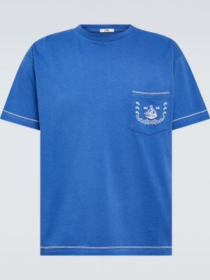 Хлопковая футболка с вышивкой Bode синяя